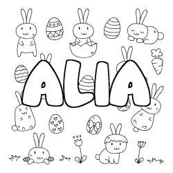 Coloring page first name ALIA - Easter background