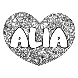 Coloring page first name ALIA - Heart mandala background