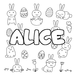Coloring page first name ALICE - Easter background