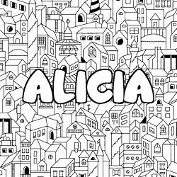 Coloring page first name ALICIA - City background