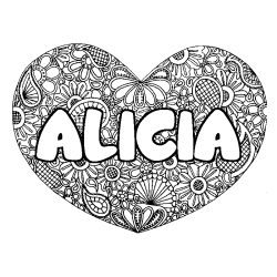 Coloring page first name ALICIA - Heart mandala background