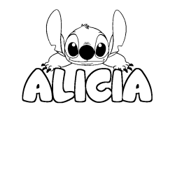 Coloring page first name ALICIA - Stitch background