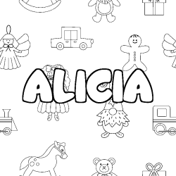 Coloring page first name ALICIA - Toys background
