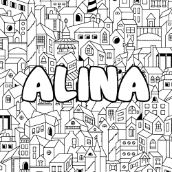 Coloring page first name ALINA - City background