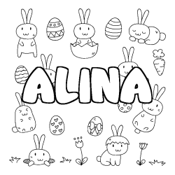 Coloring page first name ALINA - Easter background