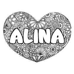 Coloring page first name ALINA - Heart mandala background