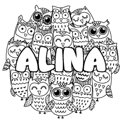 Coloring page first name ALINA - Owls background