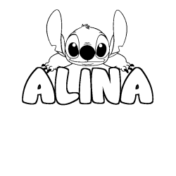 Coloring page first name ALINA - Stitch background