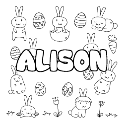 Coloring page first name ALISON - Easter background
