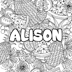 Coloring page first name ALISON - Fruits mandala background