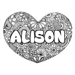 Coloring page first name ALISON - Heart mandala background