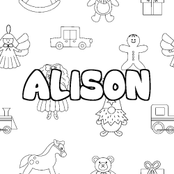 Coloring page first name ALISON - Toys background