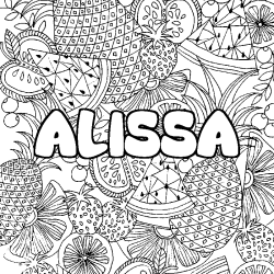 Coloring page first name ALISSA - Fruits mandala background