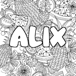 Coloring page first name ALIX - Fruits mandala background