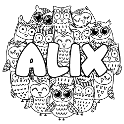 Coloring page first name ALIX - Owls background