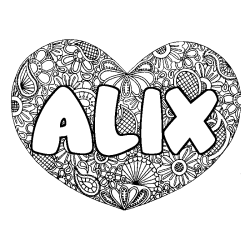 Coloring page first name ALIX - Heart mandala background