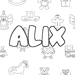 Coloring page first name ALIX - Toys background