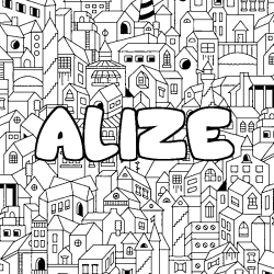 Coloring page first name ALIZE - City background
