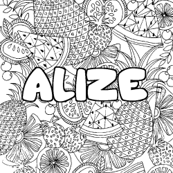 Coloring page first name ALIZE - Fruits mandala background