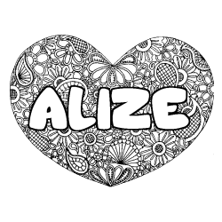 Coloring page first name ALIZE - Heart mandala background