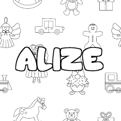 Coloring page first name ALIZE - Toys background