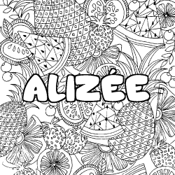 Coloring page first name ALIZÉE - Fruits mandala background
