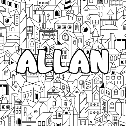Coloring page first name ALLAN - City background