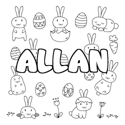 Coloring page first name ALLAN - Easter background