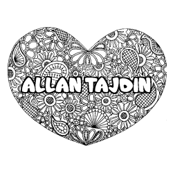 Coloring page first name ALLAN TAJDIN - Heart mandala background