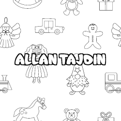 Coloring page first name ALLAN TAJDIN - Toys background