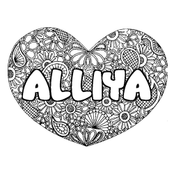 Coloring page first name ALLIYA - Heart mandala background