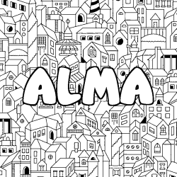 Coloring page first name ALMA - City background