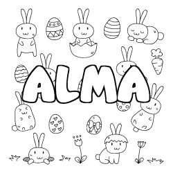 Coloring page first name ALMA - Easter background