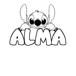 Coloring page first name ALMA - Stitch background