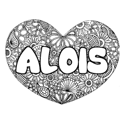 Coloring page first name ALOIS - Heart mandala background