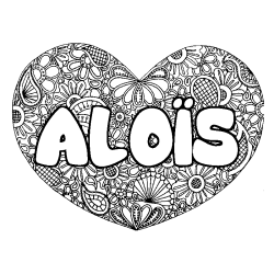 Coloring page first name ALOÏS - Heart mandala background