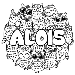 Coloring page first name ALOÏS - Owls background