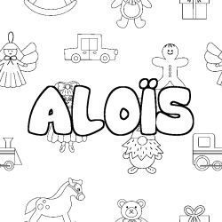 Coloring page first name ALOÏS - Toys background