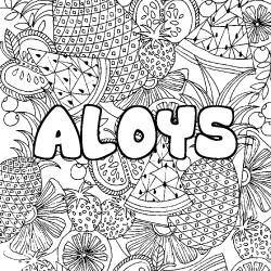 Coloring page first name ALOYS - Fruits mandala background