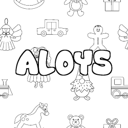 Coloring page first name ALOYS - Toys background