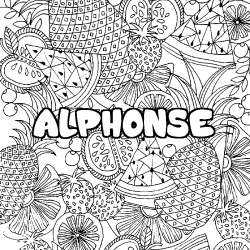 Coloring page first name ALPHONSE - Fruits mandala background
