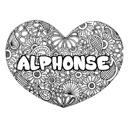 Coloring page first name ALPHONSE - Heart mandala background