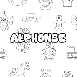 Coloring page first name ALPHONSE - Toys background