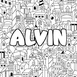 Coloring page first name ALVIN - City background