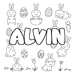 Coloring page first name ALVIN - Easter background