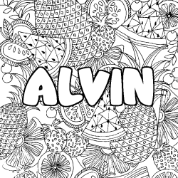 Coloring page first name ALVIN - Fruits mandala background