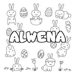 Coloring page first name ALWENA - Easter background