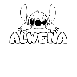 Coloring page first name ALWENA - Stitch background
