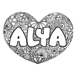 Coloring page first name ALYA - Heart mandala background