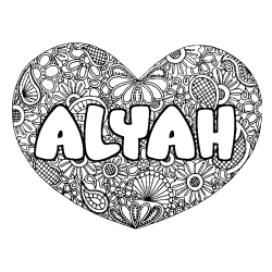 Coloring page first name ALYAH - Heart mandala background